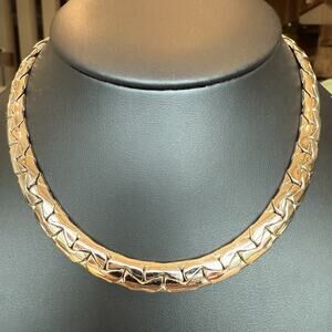 Vintage Coro Chunky 8mm Choker Unique Chain Necklace 15” Silver Tone Signed